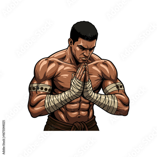 Muscular Martial Artist Bows in Respect Demonstrating Warrior Spirit and Discipline