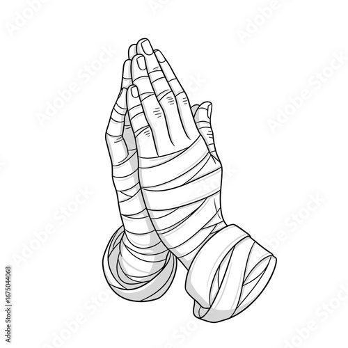 Hands Wrapped in Bandages in a Praying Gesture for Strength and Healing