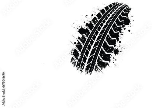 Grunge Tire Track Vector with Dirty Wheel Print and Splatter Effect