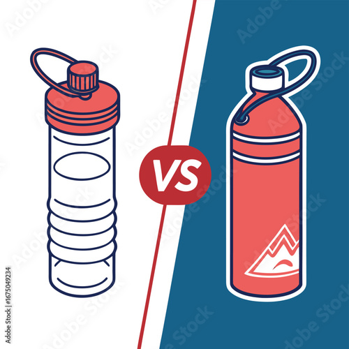 Hydration Showdown: Illustrated water bottles go head-to-head in a dynamic versus composition, showcasing the essentiality of staying hydrated and healthy for any lifestyle. 
