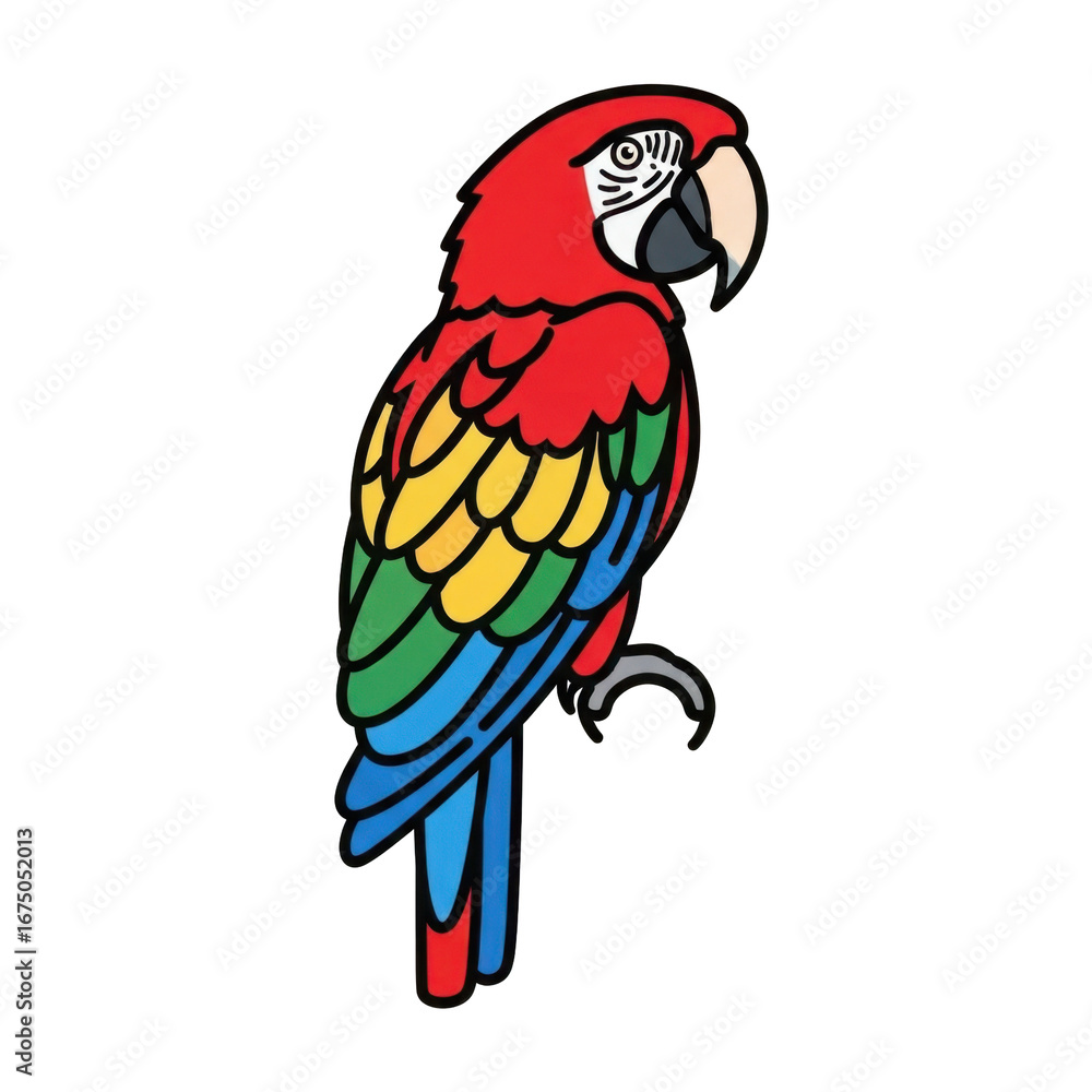 Fototapeta premium Brightly Colored Macaw Parrot Perched Against Transparent Background