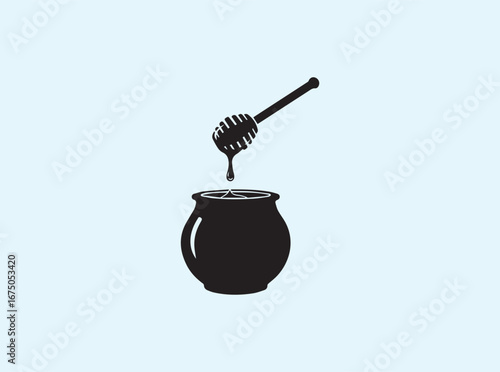 Black vector honey dipper with delicate dripping droplet artwork
