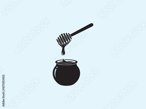 Silhouette design of honey dipper and honey jar in minimalist style
