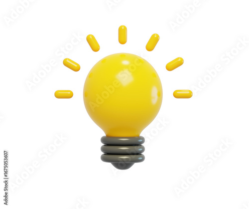 Yellow bright light bulb lights hope 3D