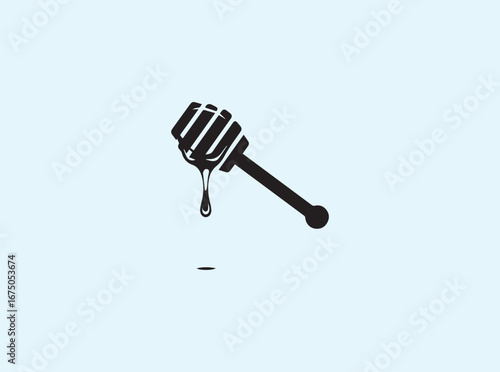 Black silhouette honey dipper with frozen droplet minimalist vector
