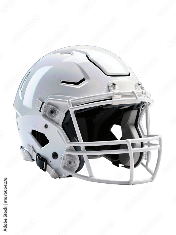 Naklejka premium White American football helmet, close-up, showing detailed design and protective features.