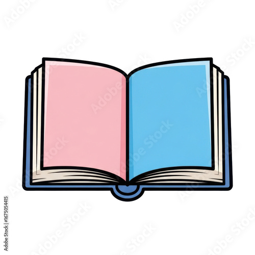 Open Book Illustration with Pink and Blue Pages on Transparent Background