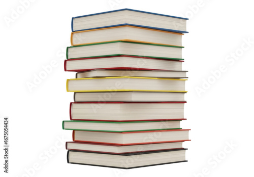 Stack of Colorful Books with Varying Covers and Spines on a Transparent Background
