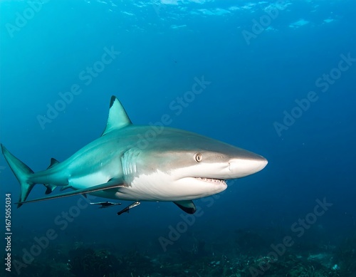 Wallpaper Mural A Grey Reef Shark Swims Gracefully Through The Clear Blue Ocean Waters. Torontodigital.ca