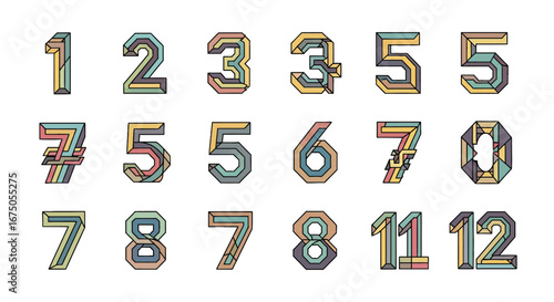 Geometric Numbers 1 Through 12 with Pastel Color Blocks