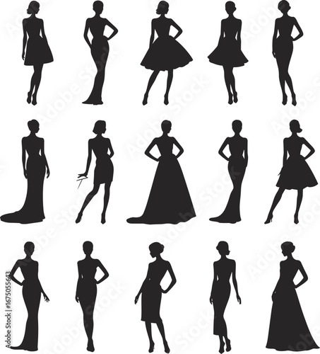 Silhouette, woman, fashion, model, posing, dress, elegance, female, figure, style, beauty, catwalk, confident, modern, gown, standing, chic, glamorous, stylish, design, couture