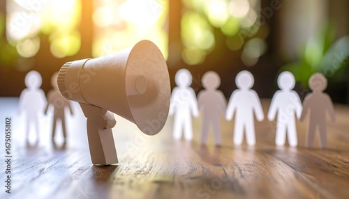 Megaphone Addressing Paper People on Table