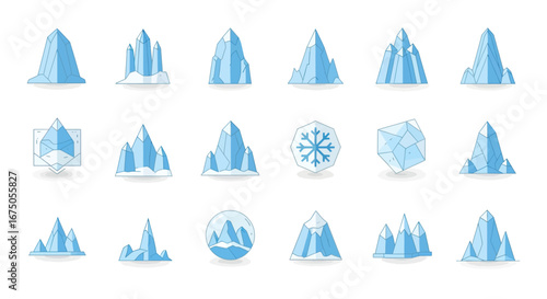 Collection of Stylized Blue Iceberg and Crystal Icons