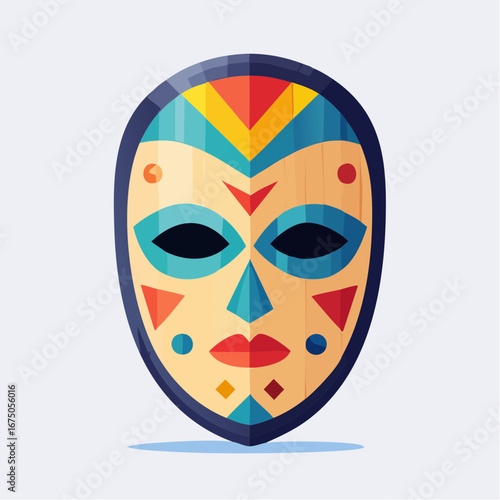 Colorful Tribal Mask With Geometric Pattern