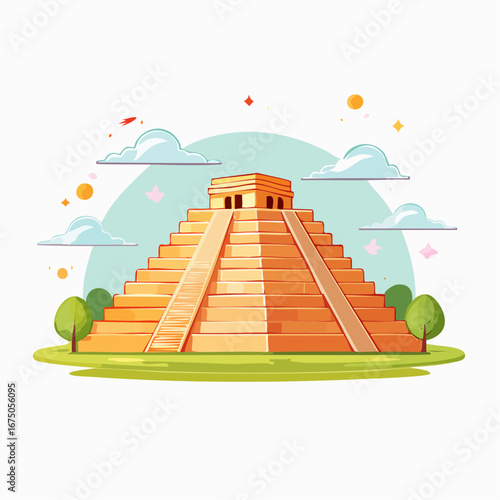 Pixel Art Illustration Of Mayan Pyramid