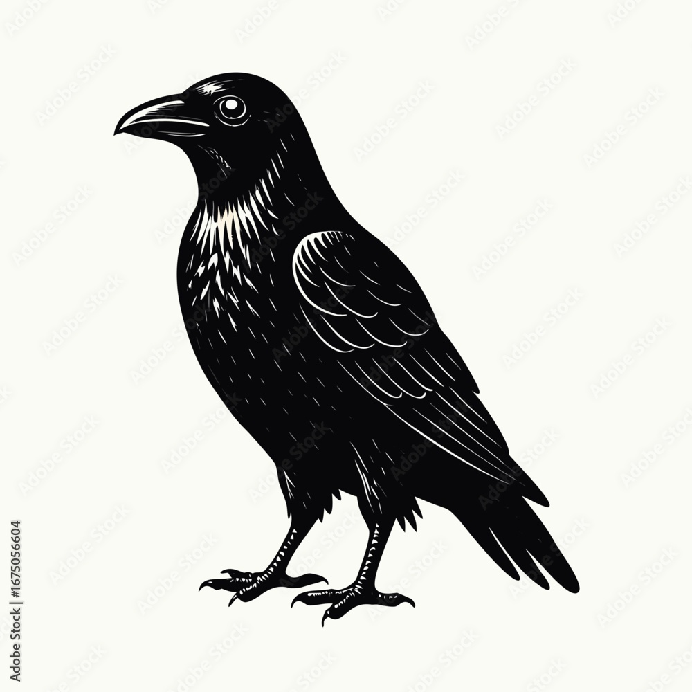 Fototapeta premium vintage illustration on a hand drawn raven black