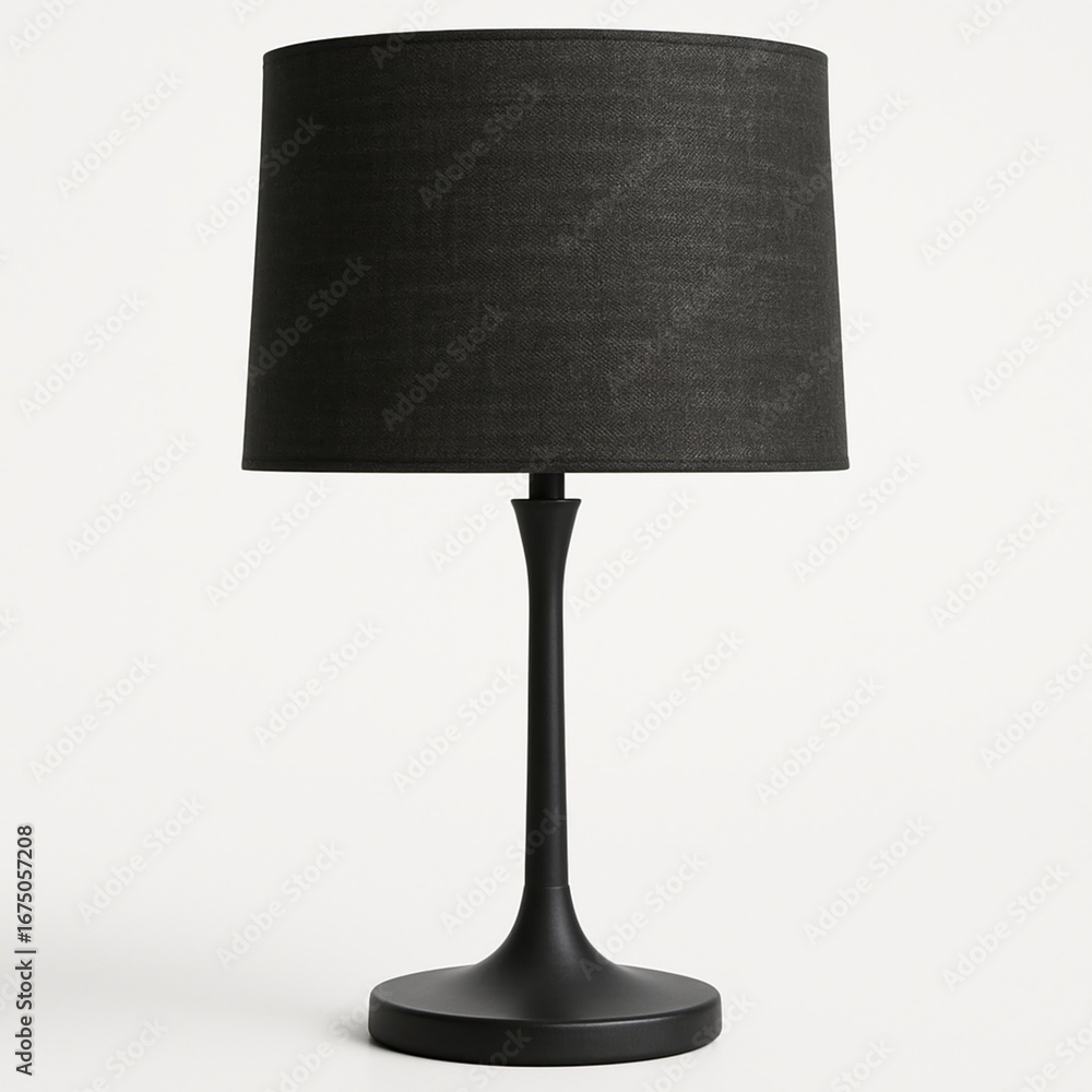Fototapeta premium Modern black table lamp with textured drum shade and sleek stem isolated on white background