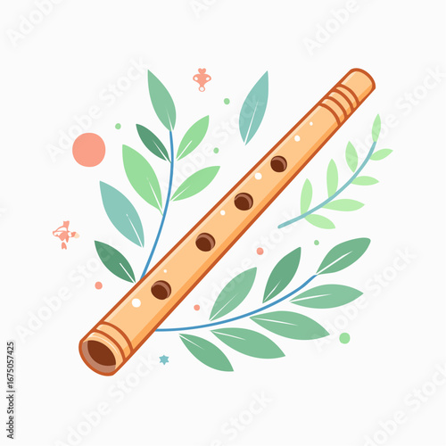 Cute Pastel Flute Illustration With Floral Design
