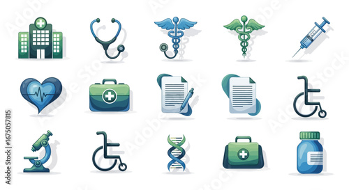 Collection of Medical and Healthcare Icons with Distinctive Styles