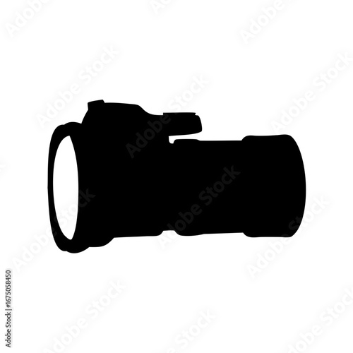 Silhouette of a digital SLR camera with a large telephoto lens