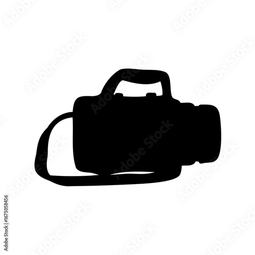 Solid black silhouette of a classic camera bag with shoulder strap