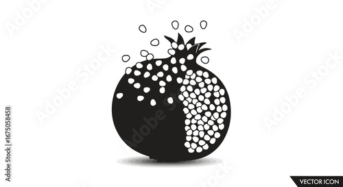 Stylized black pomegranate icon with a cut section revealing white seeds and exploding arils.