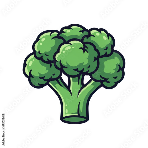 Cartoon Broccoli Vegetable Illustration with a Vibrant Green Color Palette on a Transparent Background