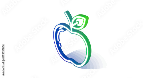 3D Isometric Outline Apple with Gradient Blue to Green Hue