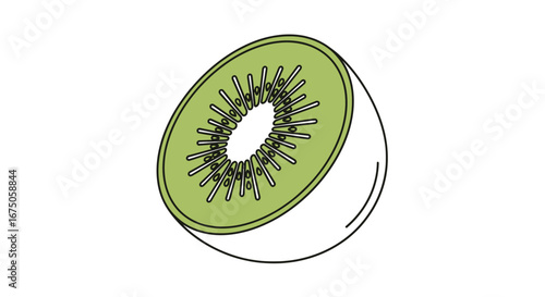 Stylized Slice of Green Kiwi Fruit with Black Outline