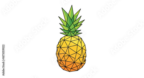Stylized low-poly pineapple illustration with a yellow-orange gradient body and spiky green crown.