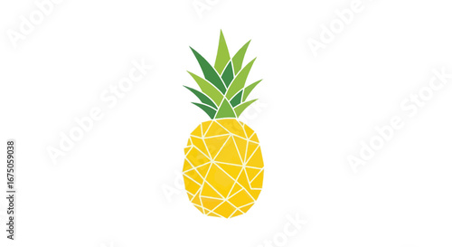 Geometric Low-Poly Pineapple Illustration, Yellow and Green, Tropical Fruit Design