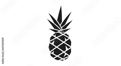 A black stylized pineapple silhouette with a geometric diamond pattern and a spiky crown of leaves.