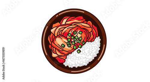 Delicious Korean Kimchi and Rice Bowl with Green Onions