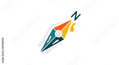 Stylized Compass Rose with North Arrow and Abstract Swirls
