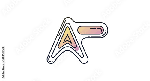 Modern abstract logo icon with a vibrant gradient, featuring nested triangles and a bold black outline.
