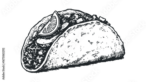 Sketch of a Tacos with Lime Slice. Vector hand drawn illustration