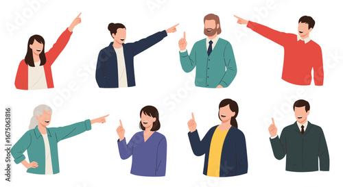 Diverse group of professionals indicating direction and making important points through finger gestures