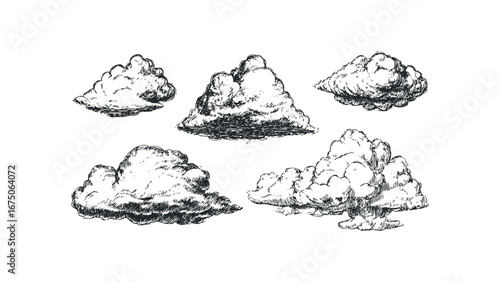 Hand Drawn Clouds Sketch Isolated on White Background. Vector hand drawn illustration