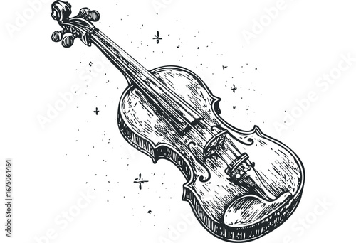 Hand Drawn Sketch of a Violin with Speckled Texture. Vector hand drawn illustration
