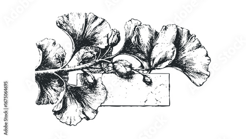 Vintage Ginkgo Branch with Blank Space for Text. Vector hand drawn illustration