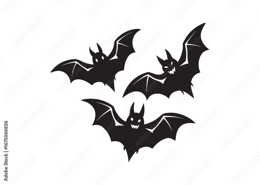 Naklejka premium Scary Flying Bats Outline Silhouette for Halloween Night Vector Art.