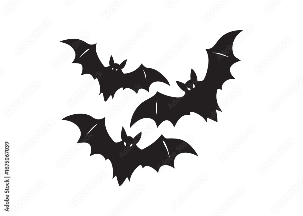 Fototapeta premium Scary Flying Bats Outline Silhouette for Halloween Night Vector Art.
