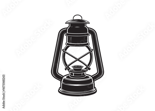 Vintage Oil Lantern Silhouette Vector Illustration with Flame.