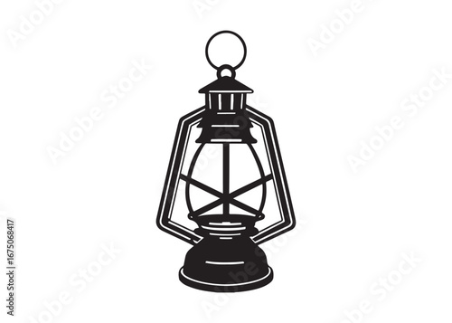 Kerosene Lamp Vintage Lantern Silhouette Vector Graphic.