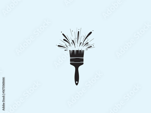 Minimalist black paintbrush silhouette with artistic burst effect
