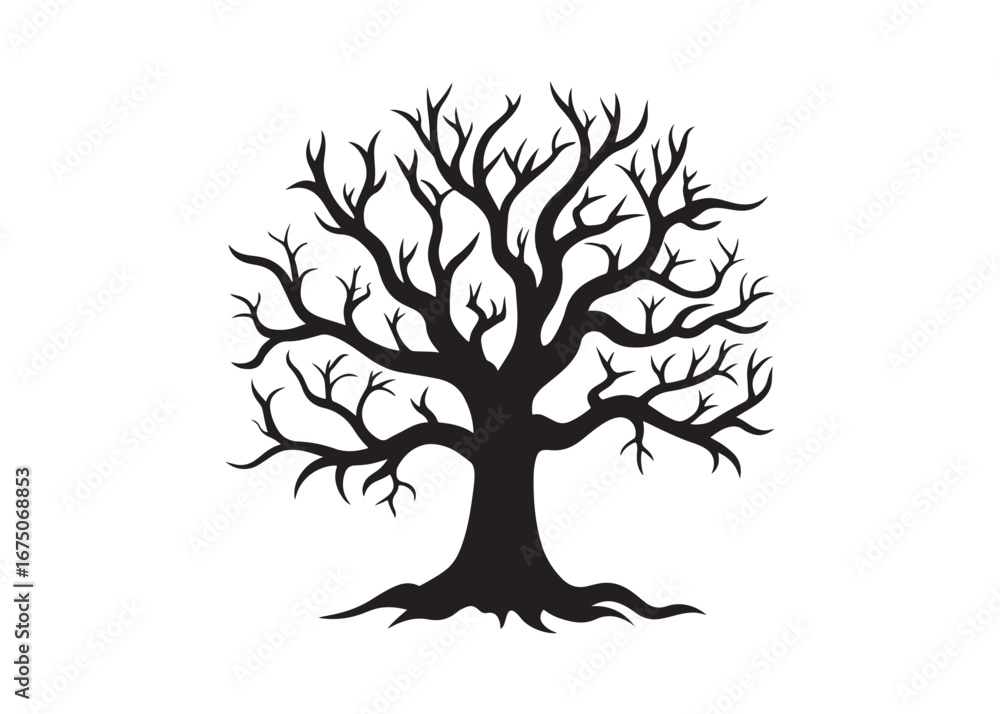 Fototapeta premium Halloween Spooky Tree Vector Silhouette with Twisted Branches.