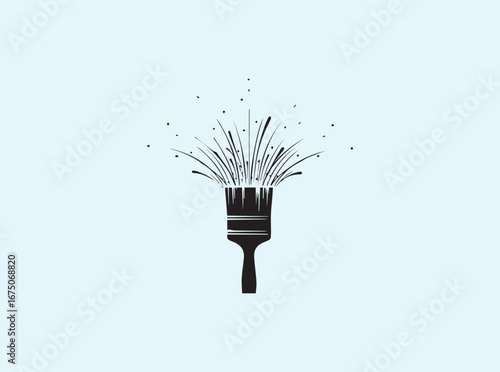 Solid black vector paintbrush with delicate swirling paint burst
