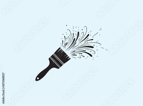 Minimalist vector silhouette of paintbrush with swirling burst design
