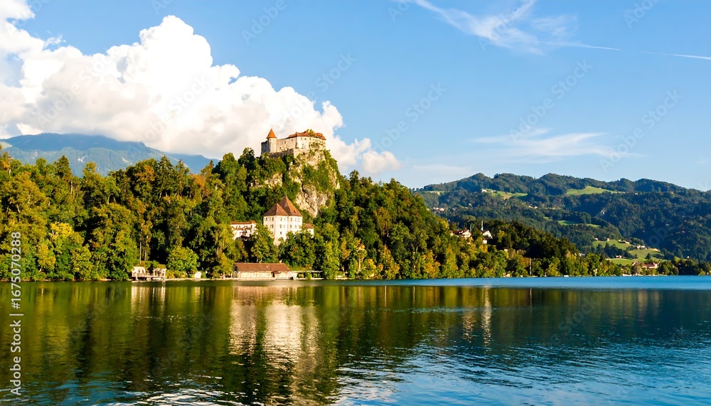 Fototapeta premium Alpine Castle Lake Reflection