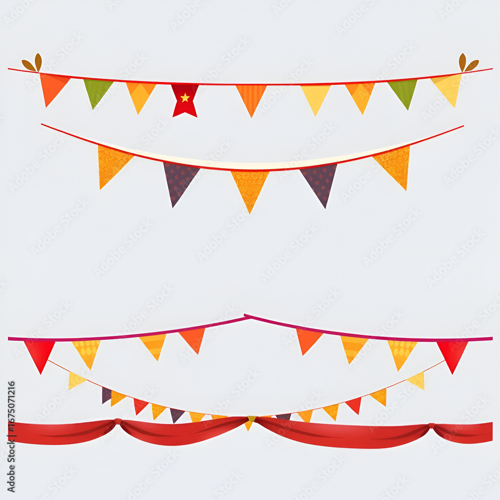 Obraz premium Colorful Retro Banner Flags Isolated On Transparent Background